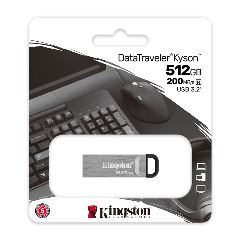 USB Kingston 512GB DataTraveler Kyson USB 3.2 Gen 1 200MB/s – vỏ kim loại bền bỉ (DTKN/512GB)
