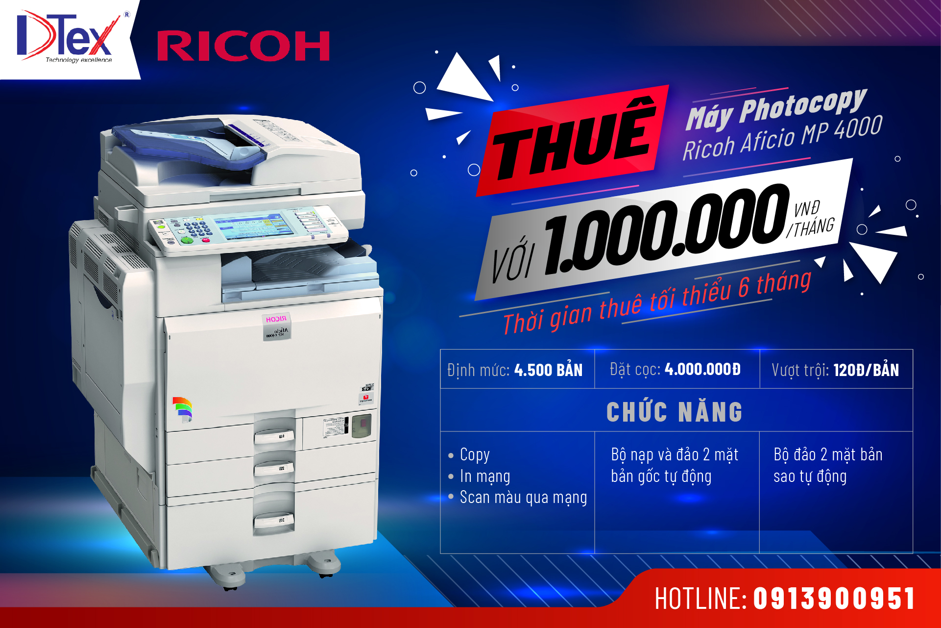 DTEX Báo giá dịch vụ cho thuê máy Photocopy Ricoh Aficio MP 4000 tại TPHCM