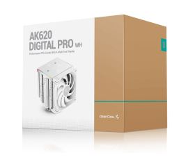Tản nhiệt khí Deepcool AK620 DIGITAL PRO WH – Phiên bản màu trắng, Dual Tower, hiển thị thông số kỹ thuật, làm mát mạnh mẽ cho CPU cao cấp