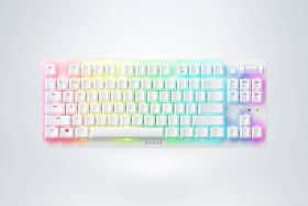 Bàn Phím Razer DeathStalker V2 Pro White Edition RZ03-04363500 – Không Dây, Low Profile Clicky Purple Switch, Thiết Kế Siêu Mỏng, Màu Trắng, Fullsize, RGB Chroma, Chính Hãng